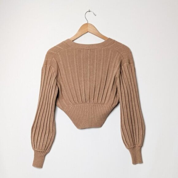 WILFRED Plunge Front Cardigan Wool Sweater Tan Brown xxs ARITZIA - Picture 9 of 14